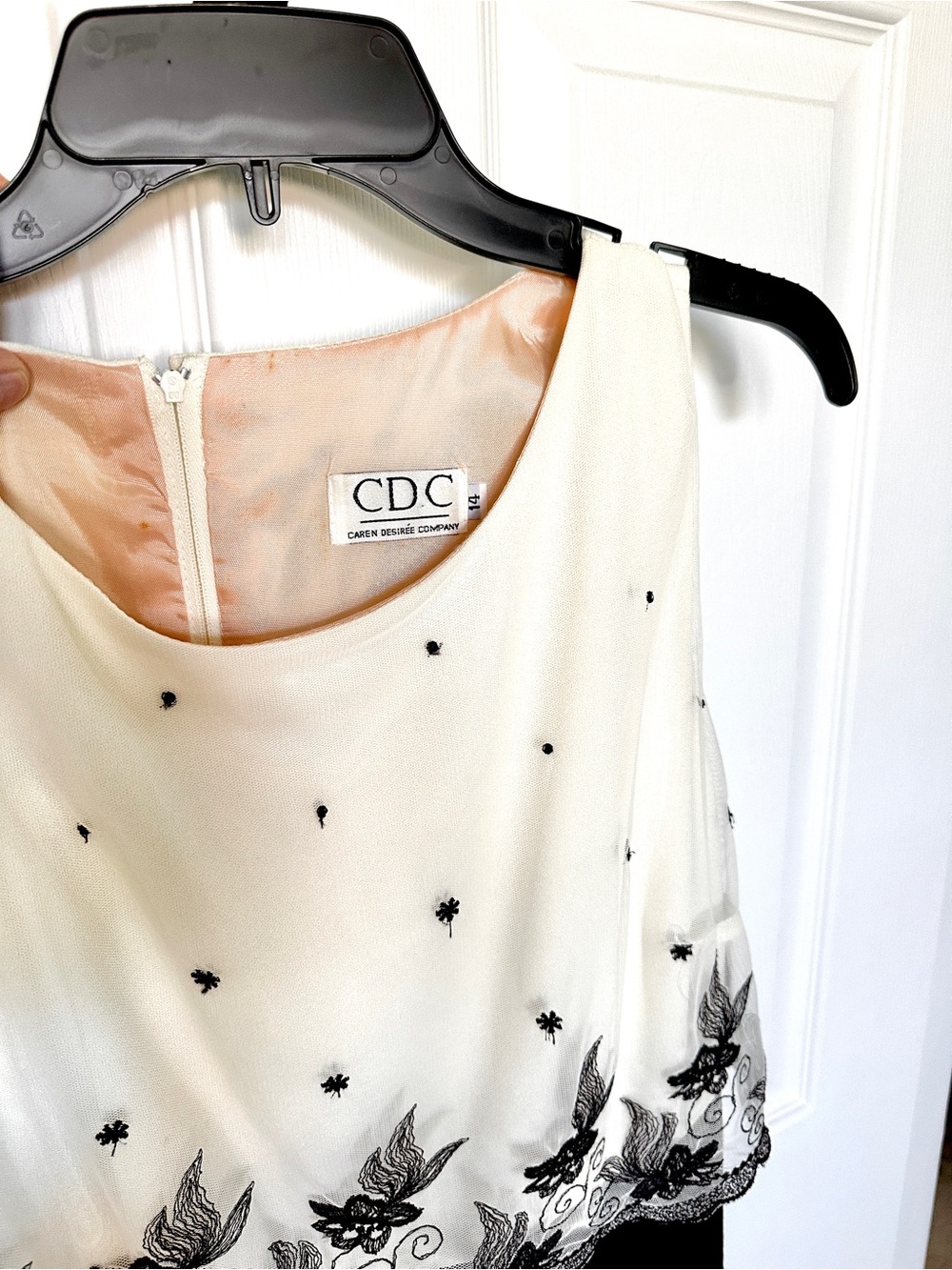 Black Maxi Dress with Ivory Embroidered Overlay - Picture 3 of 3